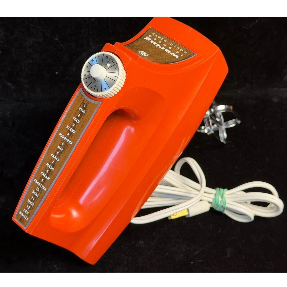 Vintage Waring 12 Speed Hand Mixer-Solid State, Orange, Woodgrain, WORKS